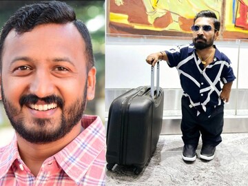 നീല ഷർട്ടിൽ ട്രോളി ബാഗുമായി ഗിന്നസ് പക്രു; കെപിഎം ഹോട്ടലിൽ അല്ലല്ലോ എന്ന് രാഹുൽ മാങ്കൂട്ടത്തിൽ