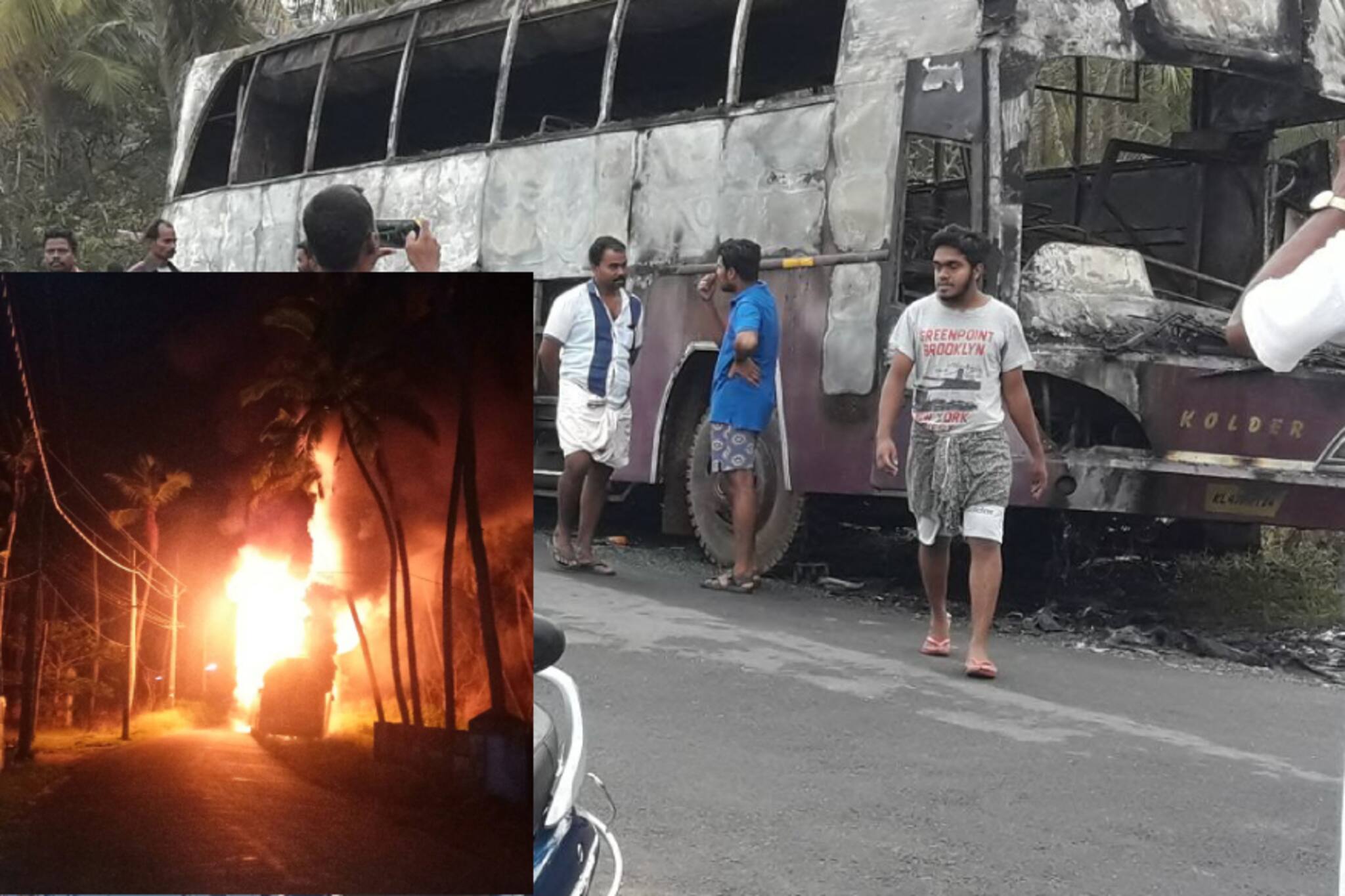 ലക്ഷ്വറി ടൂറിസ്റ്റ് ബസ് നടുറോഡിൽ കത്തിനശിച്ചു, ഡ്രൈവർ ചാടി രക്ഷപ്പെട്ടു