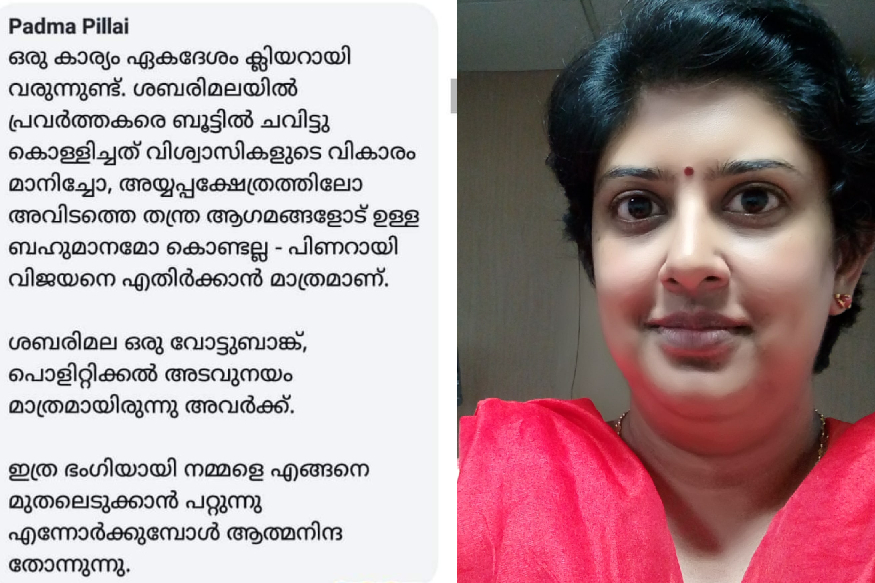 'ആ കമന്റ് ആർഎസ്എസിന് എതിരല്ല; ആചാരസംരക്ഷണത്തിന് ഇറങ്ങിയവരെ അവഹേളിച്ചവർക്കെതിരെ' : പത്മ പിള്ള