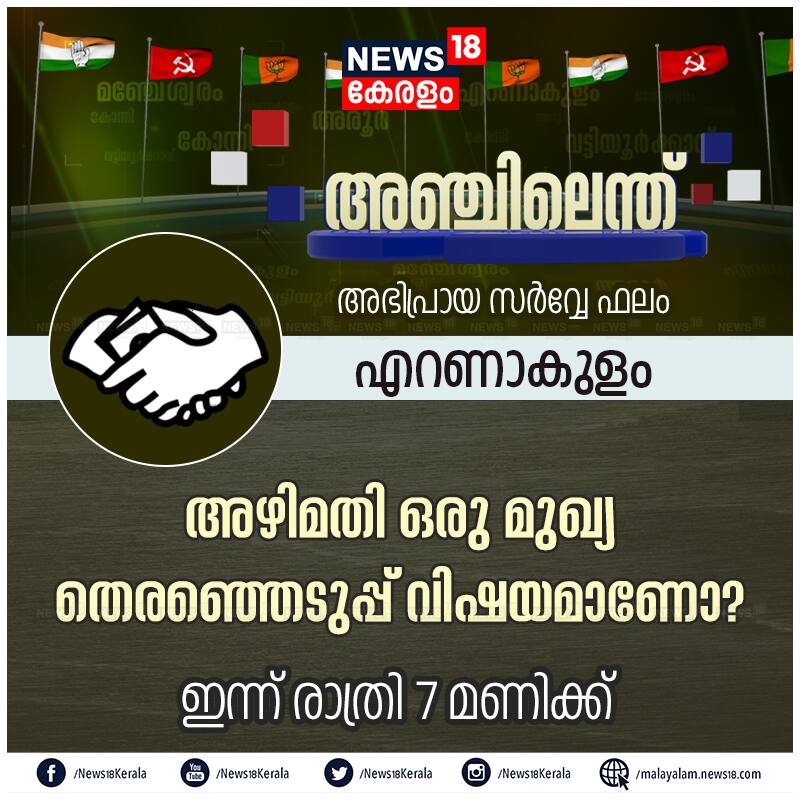 അഴിമതി ഒരു മുഖ്യ തെരഞ്ഞെടുപ്പ് വിഷയമാണോ എന്നതാണ് മറ്റൊരു പ്രധാന ചോദ്യം. കൊച്ചി നഗരത്തിന്റെ വികസന കാര്യത്തിൽ തൃപ്തിയുണ്ടോ?, എറണാകുളം യുഡിഎഫിന്റെ കുത്തക മണ്ഡലമാണോ? സിപിഎമ്മിന്റെ സ്വതന്ത്ര സ്ഥാനാർഥി പരീക്ഷണ തന്ത്രം ഗുണം ചെയ്യുമോ എന്നിങ്ങനെയുള്ള ചോദ്യങ്ങളും വോട്ടർമാർക്ക് മുന്നിൽ വെച്ചു. അഴിമതി ഒരു മുഖ്യ തെരഞ്ഞെടുപ്പ് വിഷയമാണോ എന്നതാണ് മറ്റൊരു പ്രധാന ചോദ്യം. കൊച്ചി നഗരത്തിന്റെ വികസന കാര്യത്തിൽ തൃപ്തിയുണ്ടോ?, എറണാകുളം യുഡിഎഫിന്റെ കുത്തക മണ്ഡലമാണോ? സിപിഎമ്മിന്റെ സ്വതന്ത്ര സ്ഥാനാർഥി പരീക്ഷണ തന്ത്രം ഗുണം ചെയ്യുമോ എന്നിങ്ങനെയുള്ള ചോദ്യങ്ങളും വോട്ടർമാർക്ക് മുന്നിൽ വെച്ചു.