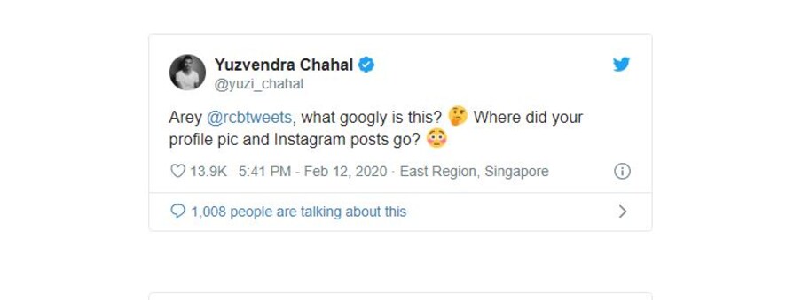  എരിതീയിൽ എണ്ണ പകരുന്ന പോലെ യുസ്‌വേന്ദ്ര ചഹൽ, എബി ഡി വില്ലിയേഴ്സ്. എന്നിവരും എത്തി. ഇതെന്ത് ഗൂഗ്ലിയാണ്.. നിങ്ങളുടെ പ്രൊഫൈൽ ചിത്രവും പോസ്റ്റുകളും എവിടെ പോയ് എന്നായിരുന്നു ചഹലിന്റെ ട്വീറ്റ്