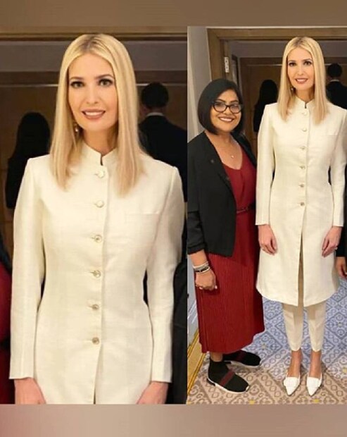  പ്രമുഖ ഡിസൈനറായ അനിത ഡോംഗ്രേ ആണ് ഷെർവാണി ഡിസൈൻ ചെയ്തിരിക്കുന്നത്.