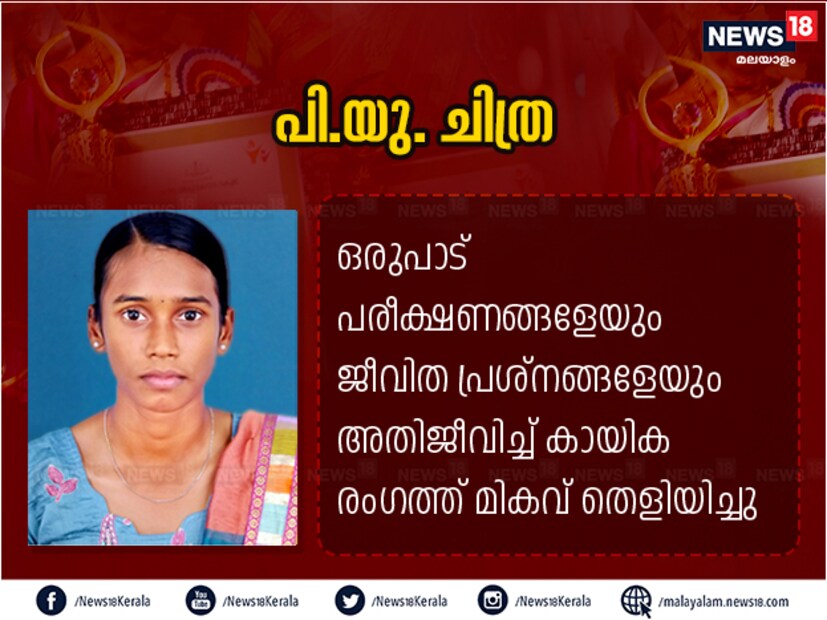  ഒരുപാട് പരീക്ഷണങ്ങളേയും ജീവിത പ്രശ്‌നങ്ങളേയും അതിജീവിച്ച് കായിക രംഗത്ത് മികവ് തെളിയിച്ചയാളാണ് പി.യു. ചിത്ര. ഏഴാം ക്ലാസില്‍ പഠിച്ചുകൊണ്ടിരിക്കുമ്പോള്‍ സ്‌പോര്‍ട്‌സ് രംഗത്തെത്തിയ ചിത്ര സംസ്ഥാന ദേശീയ അന്തര്‍ദേശീയ രംഗത്ത് ശ്രദ്ധേയമായി. 2017ലെ ഏഷ്യന്‍ മീറ്റില്‍ 1500 മീറ്ററില്‍ സ്വര്‍ണം, 2018ലെ ഫെഡറേഷന്‍ കപ്പ് ദേശീയ സീനിയര്‍ അത്‌ലറ്റിക്‌സില്‍ 1500 മീറ്ററില്‍ സ്വര്‍ണം, 2018ലെ നാഷണല്‍ ഓപ്പണ്‍ അത്‌ലറ്റിക്‌സ് ചാമ്പ്യന്‍ഷിപ്പില്‍ സ്വര്‍ണം, 2019ലെ ഏഷ്യല്‍ ചാമ്പ്യന്‍ഷിപ്പ് 1500 മീറ്ററില്‍ സ്വര്‍ണം, ദേശീയ ഓപ്പണ്‍ അത്‌ലറ്റിക്‌സ് മീറ്റില്‍ സ്വര്‍ണം എന്നിങ്ങനെ മെഡലുകള്‍ കരസ്ഥമാക്കിയിട്ടുണ്ട്. ഇപ്പോള്‍ റെയില്‍വേ ഉദ്യോഗസ്ഥയാണ് പി.യു. ചിത്ര.