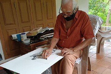 വിരൽ കൊണ്ടു രാമായണം വരച്ച ആർട്ടിസ്റ്റ് നമ്പൂതിരി; രാമ ലക്ഷ്മണന്മാരെ മാറ്റി വരച്ച ശിൽപി
