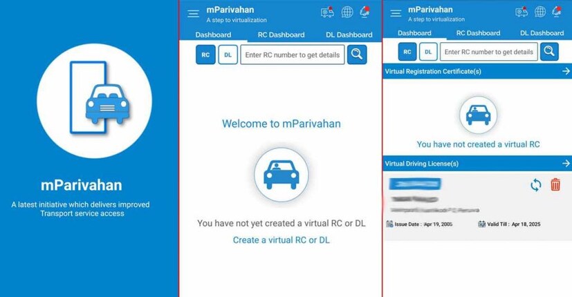  3. ആപ്ലിക്കേഷന്റെ ഇടതുവശത്ത് മുകളിൽ RC, DL എന്ന ഓപേഷനുകൾ കാണാം. നീലയിൽ വെളുത്ത അക്ഷരത്തിലുള്ളതാണ് ആക്റ്റീവ് മെനു. Enter RC number to get details എന്നുള്ളിടത്ത് വാഹനത്തിന്റെ നമ്പർ നൽകുക. ഇത് നൽകിക്കഴിഞ്ഞാൽ വലതുവശത്തെ സെർച്ചിൽ അമർത്തുക. ഇതോടെ വാഹനത്തിന്റെ വിശദവിവരങ്ങൾ തെളിയും. Add to Dashboard for Virtual RC എന്ന ബട്ടണിൽ അമർത്തുക.