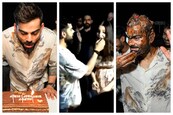 അർധരാത്രി കേക്കിൽ കുളിച്ച് വിരാട് കോലി; നായകന്  ജന്മദിനാഘോഷം ഒരുക്കി RCB