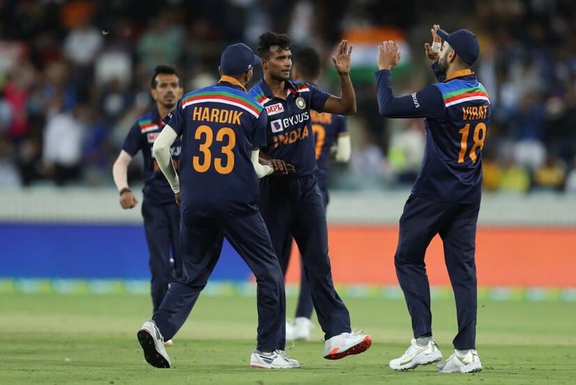 T Natarajan bags third wicket in the first T20I. (Twitter)