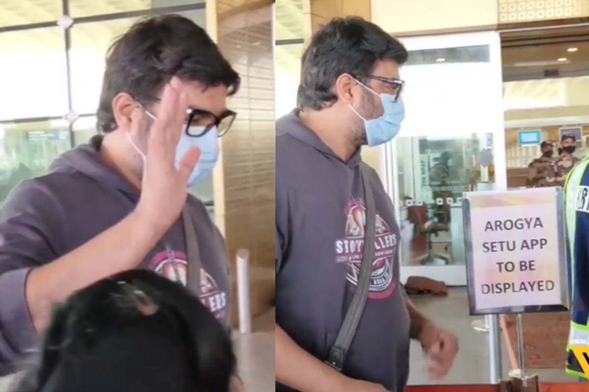 താരപ്രഭയില്ലാതെ, ക്യൂവിന്റെ പിറകിൽ നിന്ന് വിമാനത്താവളത്തിലേക്ക് പ്രവേശിക്കുന്ന താരം