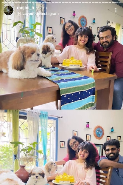  അർച്ചന സമ്മാനിച്ച കേക്കുമായി തന്റെ കുടുംബത്തിനും വളർത്തുനായ്ക്കൾക്കുമൊപ്പം രഞ്ജിനി ഹരിദാസ്