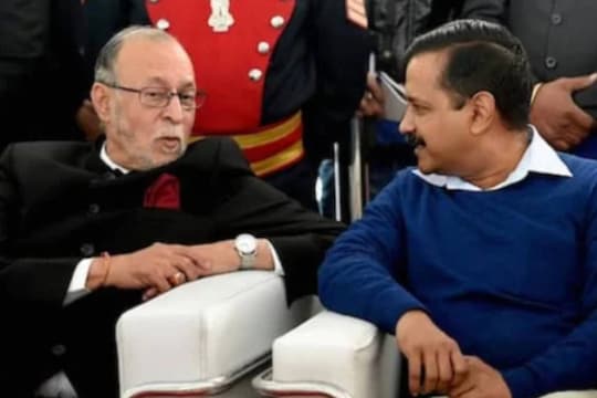 File image of Arvind Kejriwal with Delhi L-G Anil Baijal. PTI