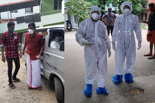 കോവിഡ് ബാധിച്ച് വീട്ടിൽ കുഴഞ്ഞ് വീണ BJP പ്രവർത്തകനെ ആശുപത്രിയിലെത്തിച്ച് DYFI പ്രവർത്തകർ