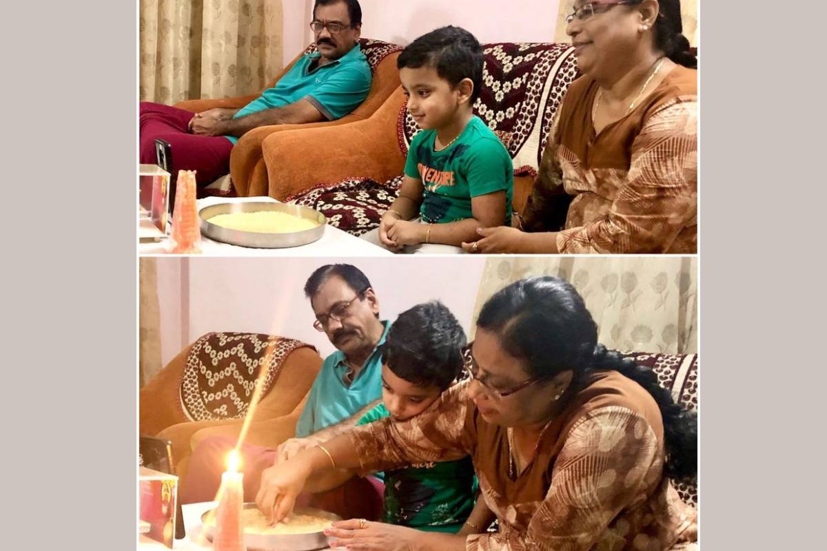 മൊബൈലിനു മുമ്പിൽ മകന്റെ എഴുത്തിനിരുത്ത്; ചിത്രം പങ്കുവെച്ച് സീരിയൽ താരം ജിഷിൻ
