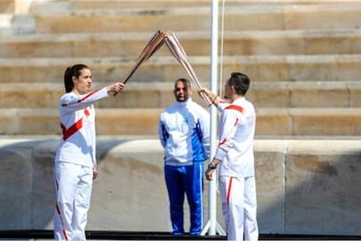 Olympic flame handover ceremony for the Tokyo games at the Panathenaic Kallimarmaro Stadium in Athens, Greece, on 19 March, 2020. (Image: Shutterstock)
