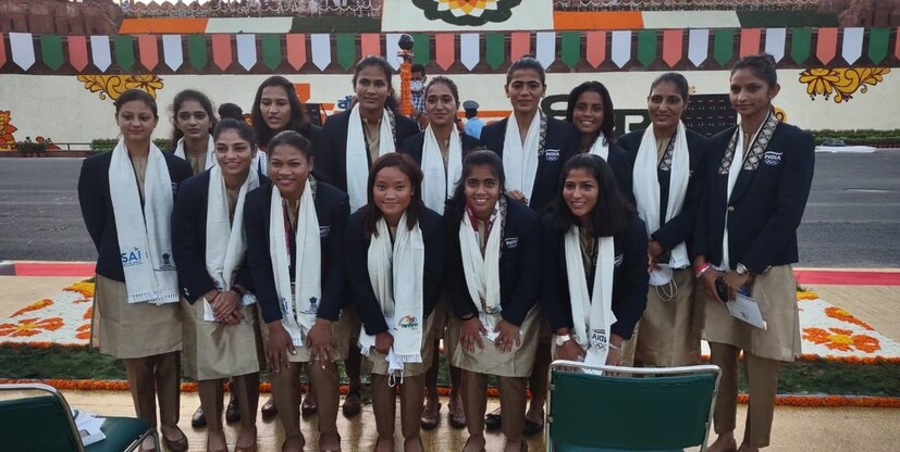 Indian women' hockey team Olympians at the India’s 75th Independence Day celebrations