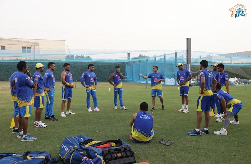 CSK players during a training session in the UAE. (Twitter)