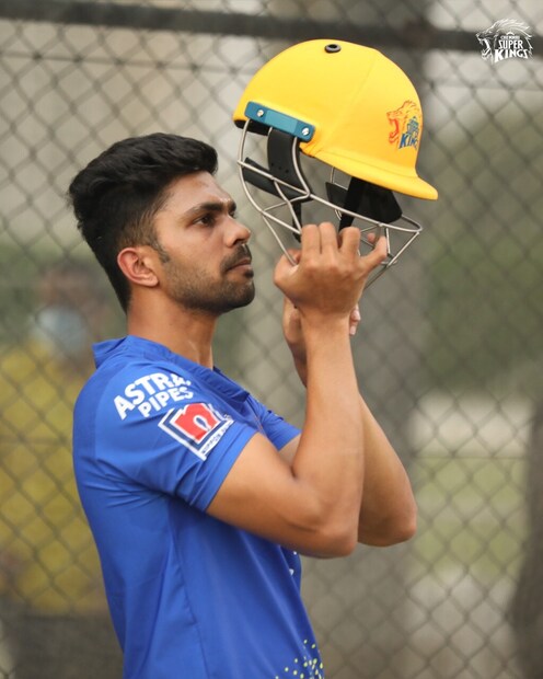 Talented batsman Rururaj Gaikwad gets ready to bat in the nets. (Twitter)