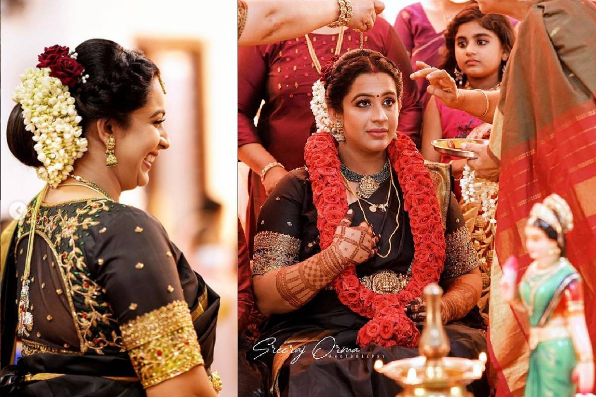 ബ്ലൗസ് ഡിസൈനിൽ ഒരു സർപ്രൈസ്; സൗഭാഗ്യയുടെ വളകാപ്പിന് മിഴിവേകി ഡിസൈനറുടെ കരവിരുത്