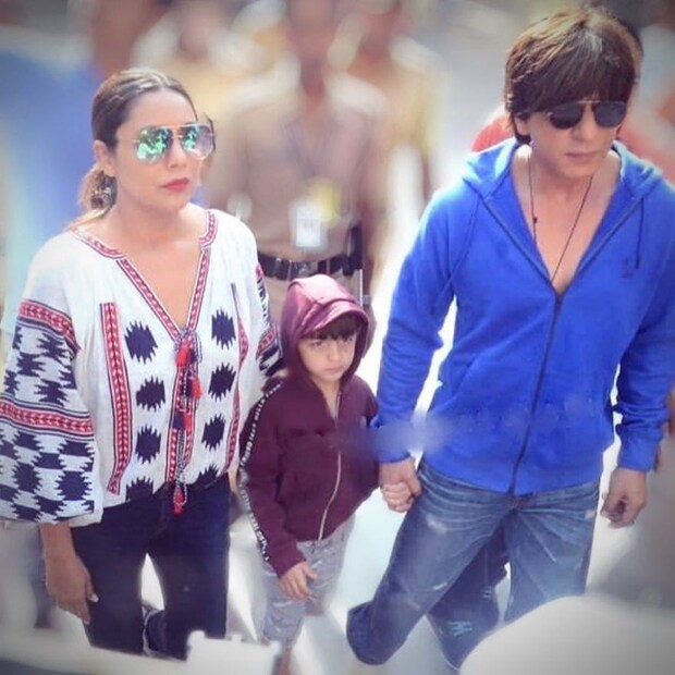 Shah Rukh and Gauri are seen here with their youngest kid AbRam as they visit the polling booth during the 2019 general elections. (Image: Instagram)