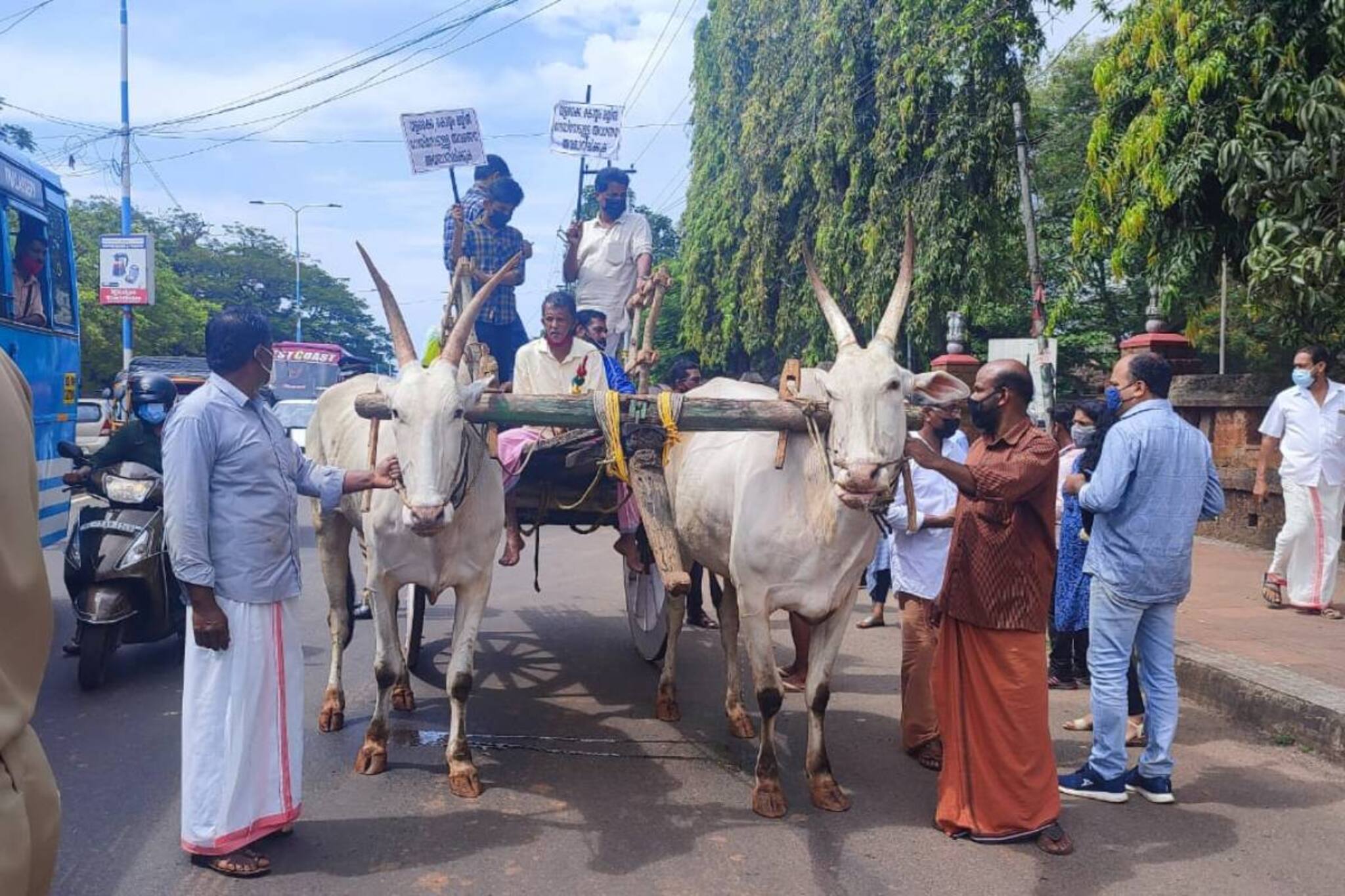 Kannur| നാടിനൊരു റോഡ് വേണം; കാളവണ്ടിയുമായി സമരത്തിന് ഇറങ്ങി നാട്ടുകാർ