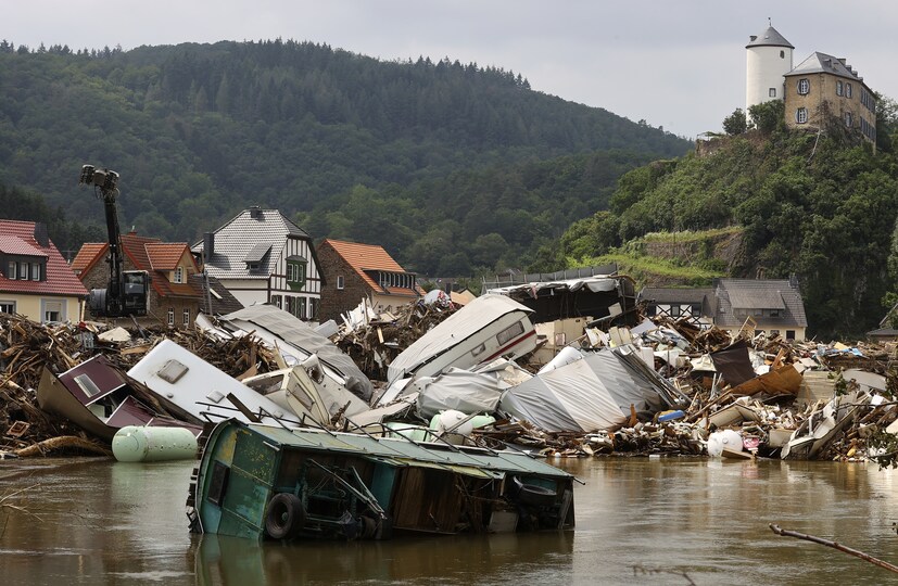 Caravans are destroyed in an area affected by floods caused by heavy rainfalls in Kreuzberg, Germany, on July 19. (Image: REUTERS/Wolfgang Rattay)