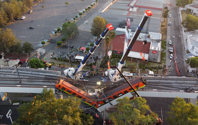 A general view of the damage caused after a railway overpass and train collapsed onto a road in Mexico City, Mexico, on May 4. (Image: REUTERS/Carlos Jasso)