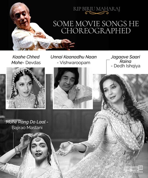  കേന്ദ്ര സംഗീത നാടക അക്കാദമി അവാര്‍ഡ്, കാളിദാസ് സമ്മാന്‍, നൃത്ത രൂപകല്‍പ്പനയ്ക്ക് ദേശീയ ചലച്ചിത്ര പുരസ്‌കാരം തുടങ്ങിയ ബഹുമതികളും അദ്ദേഹത്തെ തേടിയെത്തി. 28-ാം വയസ്സില്‍ നൃത്തത്തിലുള്ള പ്രാവീണ്യമാണ് അദ്ദേഹത്തിന് സംഗീത നാടക അക്കാദമി അവാര്‍ഡ് നേടിക്കൊടുത്തത്. പ്രകടനാത്മകമായ അഭിനയത്തിന് പേരുകേട്ട ബിര്‍ജു മഹാരാജ് കഥക്കില്‍ തന്റേതായ ശൈലി വികസിപ്പിച്ചെടുത്തു. (News18 Creative)