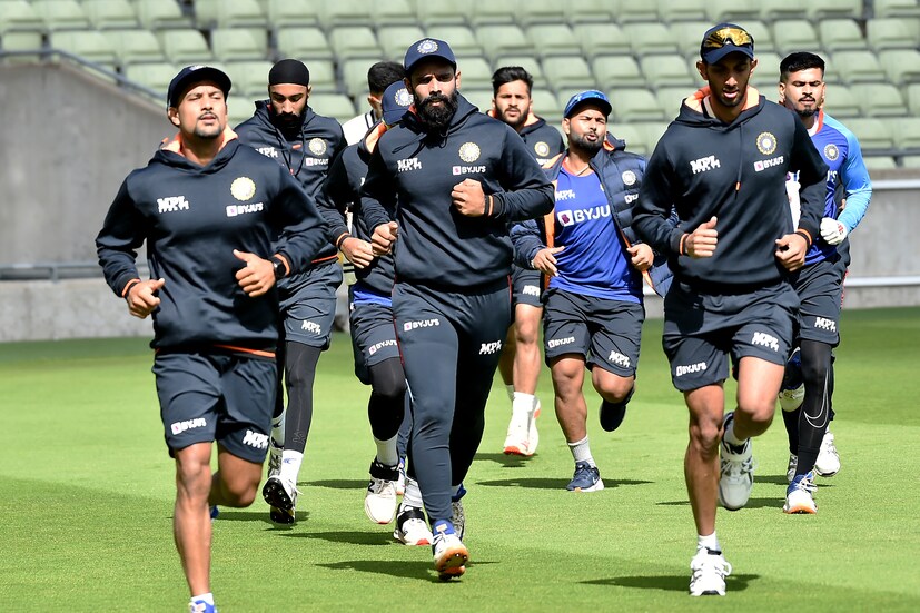 Indian players warm up during a training session ahead of the series-decider against England at Edgbaston