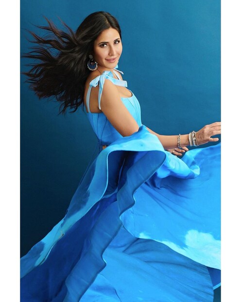 Bringing in a slash of blue to our Instagram feeds, the Sooryavanshi actress wore this corset blue top and paired it with a flowy blue skirt. Adding a touch of traditional drama, the actress wore blue chandbalis and oxidised silver bangles. (Image: Instagram)