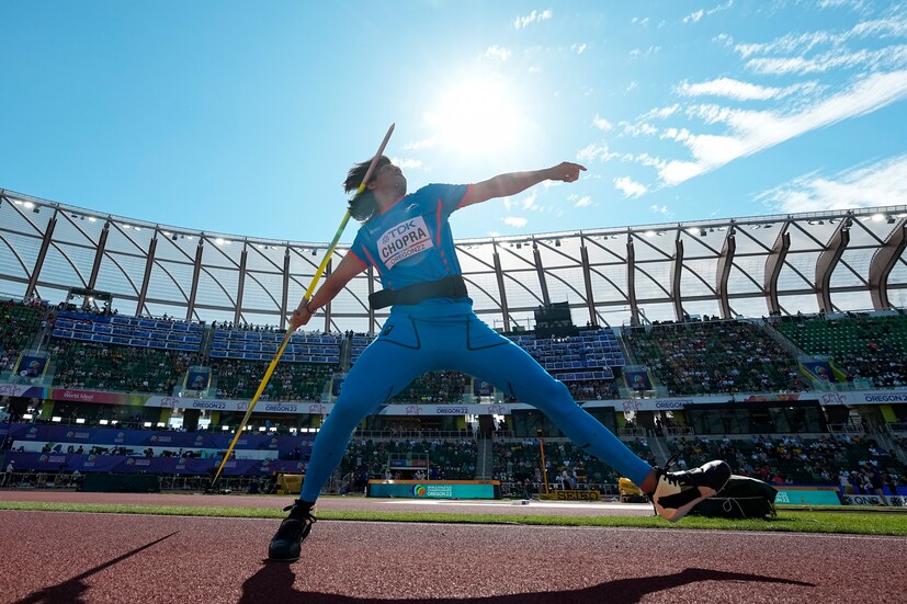 Neeraj Chopra competes in qualifications for the men’s javelin throw at the World Athletics Championships on Thursday, July 21 (AP Photo)