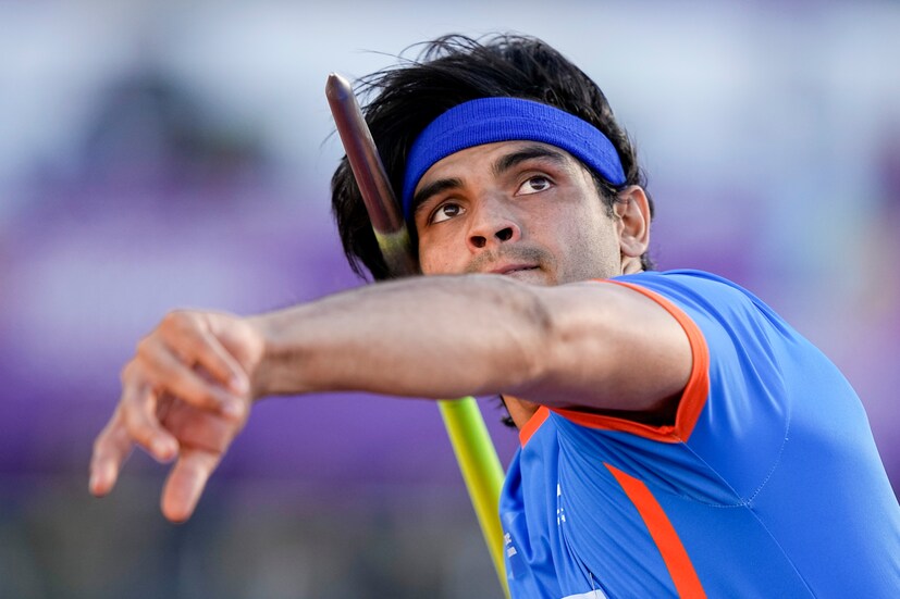 Neeraj Chopra in the men's javelin throw final at the World Athletics Championships on Saturday (AP Photo)