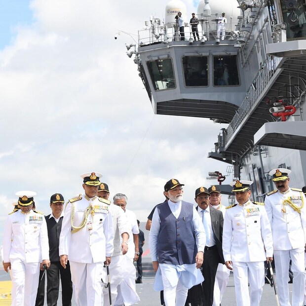 Prime Minister Narendra Modi said Vikrant, which means victorious, is huge, massive, and vast. &quot;Vikrant is distinguished, Vikrant is also special adding that Vikrant is not just a warship and stood testimony to Indian skills and talent. (Twitter Image)