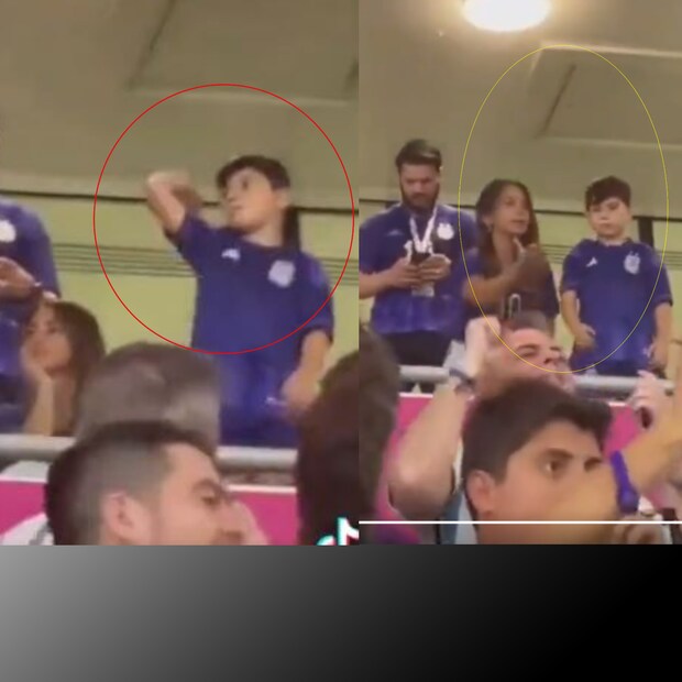 Messi, Messi son, Messi son throwing chew gum, Messi son  Viral Video, Fifa World cup 2022, World cup football 2022, Argentina, Antonela Roccuzzo, മെസി, മെസിയുടെ മകൻ, മെസിയുടെ മകൻ വൈറൽ വീഡിയോ, അർജന്‍റീന, ഫിഫ ലോകകപ്പ്, ലോകകപ്പ് ഫുട്ബോൾ 2022
