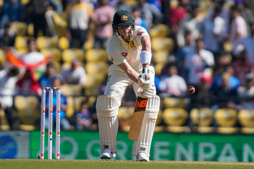 Australia's Steve Smith plays shot during the first day of the first cricket test match between India and Australia in Nagpur, India, Thursday, Feb. 9, 2023. (AP Photo)