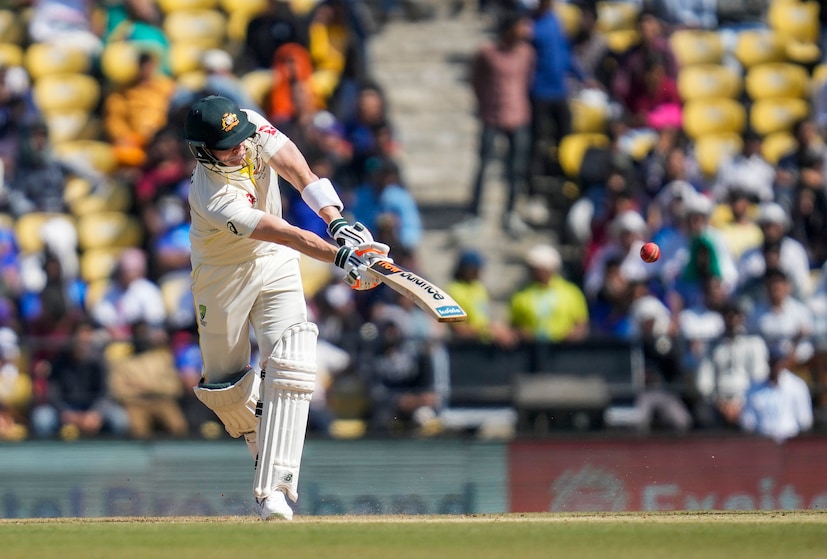 Australia's Steve Smith plays shot during the first day of the first cricket test match between India and Australia in Nagpur, India, Thursday, Feb. 9, 2023. (AP Photo)
