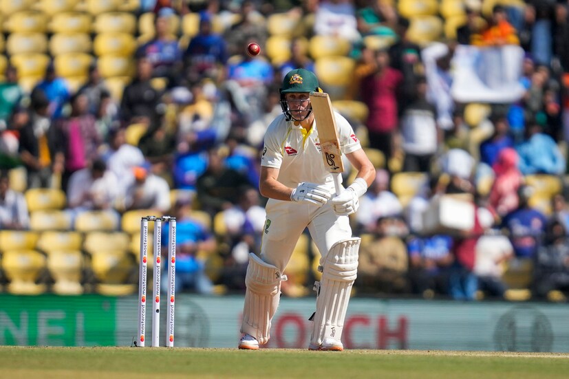 Australia's Marnus Labuschagne plays a shot during the first day of the first cricket test match between India and Australia in Nagpur, India, Thursday, Feb. 9, 2023. (AP Photo)