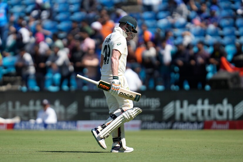 Australia's Steve Smith walks back after losing his wicket during the first day of the first cricket test match between India and Australia in Nagpur, India, Thursday, Feb. 9, 2023. (AP Photo)