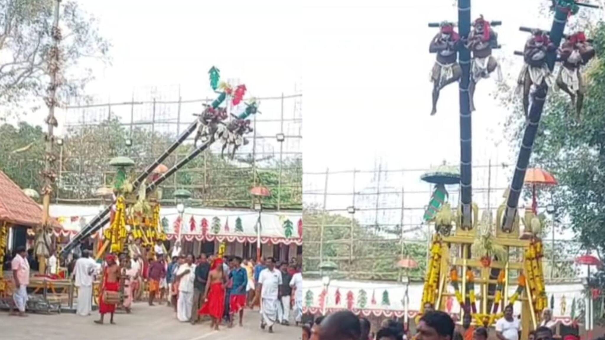 കൊല്ലങ്കോട് ഭദ്രകാളി ക്ഷേത്രത്തിലെ നേർച്ച തൂക്കം തുടങ്ങി; ഇത്തവണ വില്ലിലേറുന്നത് 1370 കുട്ടികൾ