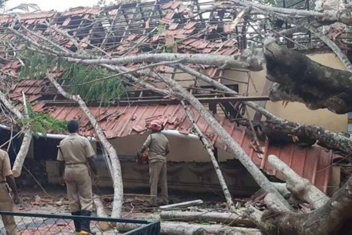 സ്കൂള്‍ കെട്ടിടത്തിന്‍റെ മുകളിൽ മരം വീണ് വിദ്യാർഥികളടക്കം ആറു പേർക്ക് പരിക്ക്