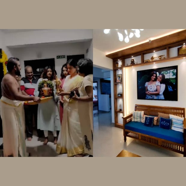  മഞ്ജു പിള്ളയും മകളും വീടിന്റെ പാലുകാച്ചൽ ചടങ്ങിൽ. തിരുവനന്തപുരത്താണ് മഞ്ജു പിള്ള പുത്തൻ ഫ്ലാറ്റ് സ്വന്തമാക്കിയത്