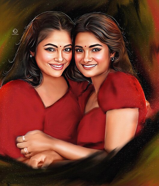  കലാകാരന്റെ കൈകളിൽ വിരിഞ്ഞ മഞ്ജു പിള്ളയുടെയും മകളുടെയും ഛായാചിത്രം