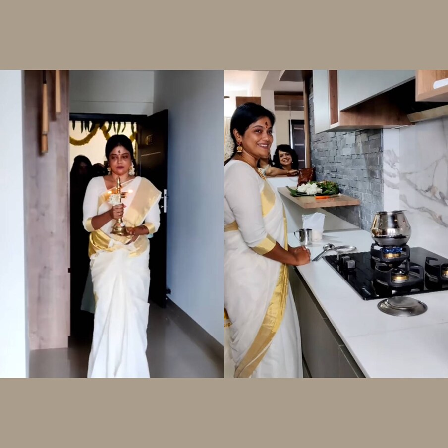  വിളക്കുകൊളുത്തി പാലുകാച്ചിയാണ് തുടക്കം. വീടിന്റെ സ്വീകരണമുറിയിൽ മഞ്ജുവും മകളും ഉൾപ്പെടുന്ന ഒരു വലിയ കളർ ചിത്രം ഫ്രയിം ചെയ്തു വച്ചിട്ടുണ്ട്. വീട്ടിലേക്കു വരുന്ന അതിഥികളെ സ്വീകരിക്കുക ഈ ചിത്രമാണ് (തുടർന്ന് വായിക്കുക)