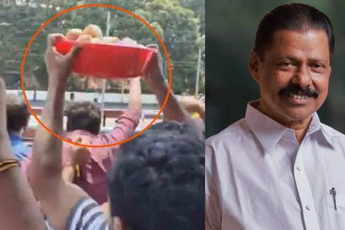 എം.വി.ഗോവിന്ദന്റെ പേര് വിളിച്ചുപറഞ്ഞു കൊണ്ടായിരുന്നു അപ്പം വിതരണം.
