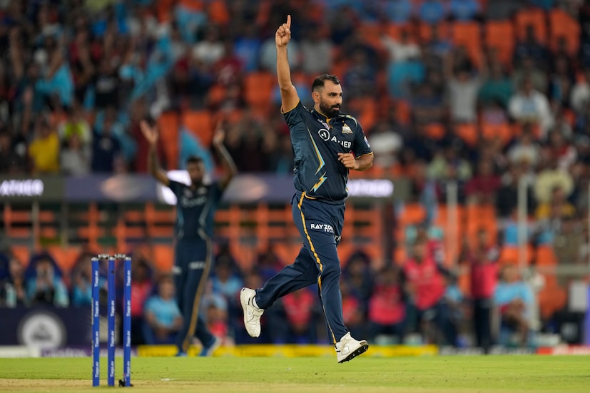 Gujarat Titans' Mohammed Shami celebrates the dismissal of Delhi Capitals' Manish Pandey during the Indian Premier League cricket match between Gujarat Titans and Delhi Capitals in Ahmedabad, India, Tuesday, May 2, 2023. (AP Photo)