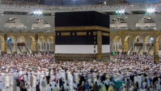 Muslim pilgrims circumambulate around the Kaaba, the cubic structure at the Grand Mosque, during the annual hajj pilgrimage, in Mecca, Saudi Arabia, Saturday, June 24, 2023. Muslim pilgrims are converging on Saudi Arabia's holy city of Mecca for the largest hajj since the coronavirus pandemic severely curtailed access to one of Islam's five pillars. (AP Photo/Amr Nabil)