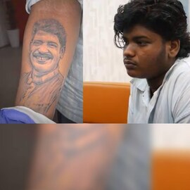 'നൗ ആന്റ് ഫോർഎവർ'; കൊല്ലം സുധിയുടെ മുഖം കയ്യിൽ ടാറ്റു ചെയ്തു മകൻ