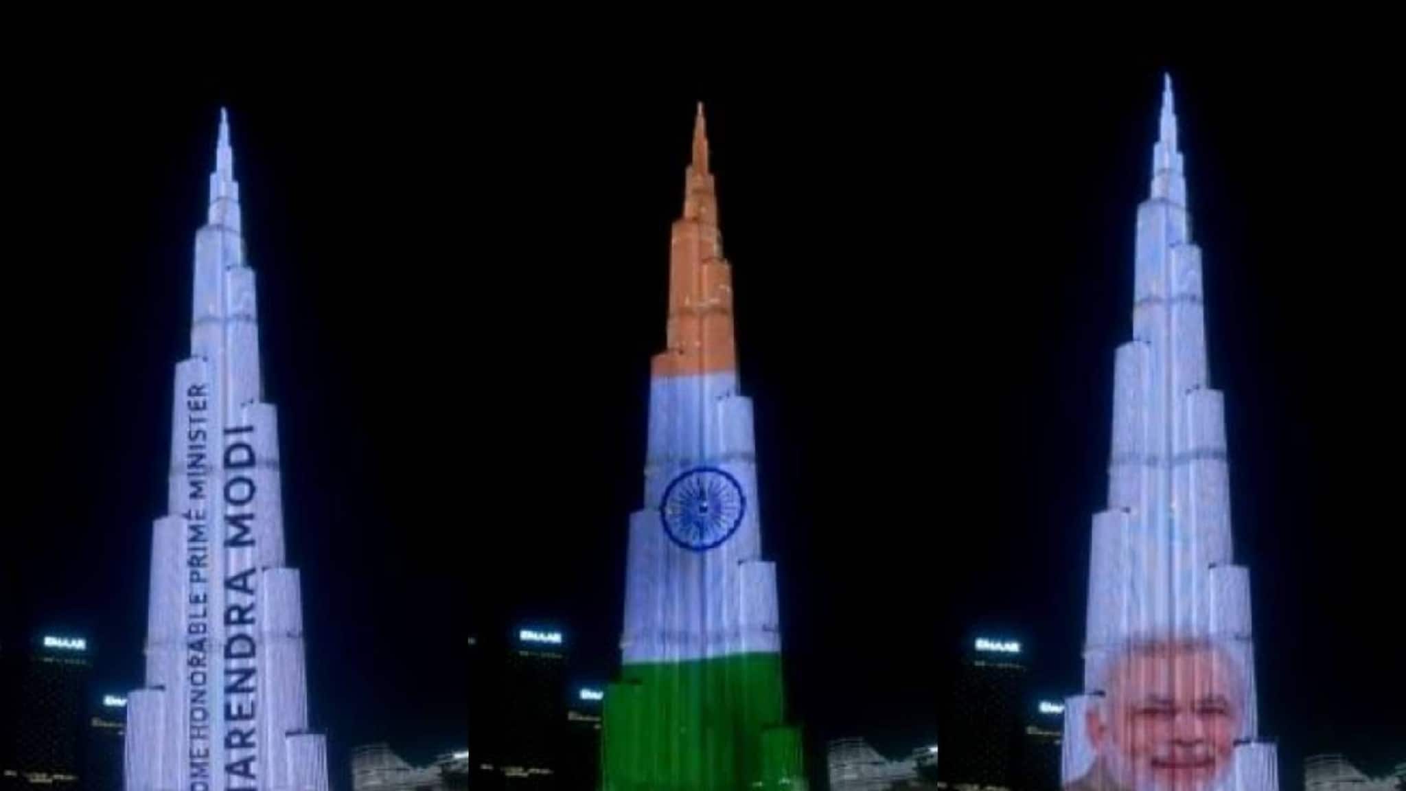 പ്രധാനമന്ത്രി നരേന്ദ്രമോദിയുടെ യുഎഇ സന്ദര്‍ശനം; ത്രിവര്‍ണ്ണം പുതച്ച് ബുര്‍ജ് ഖലീഫ