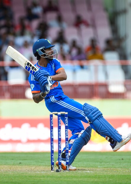 Tilak Varma continued his dream start to his India career by smashing a fifty in just his second outing in T20I cricket as he scored 51 runs of India's 152-run total. (Photo by Randy Brooks / AFP)