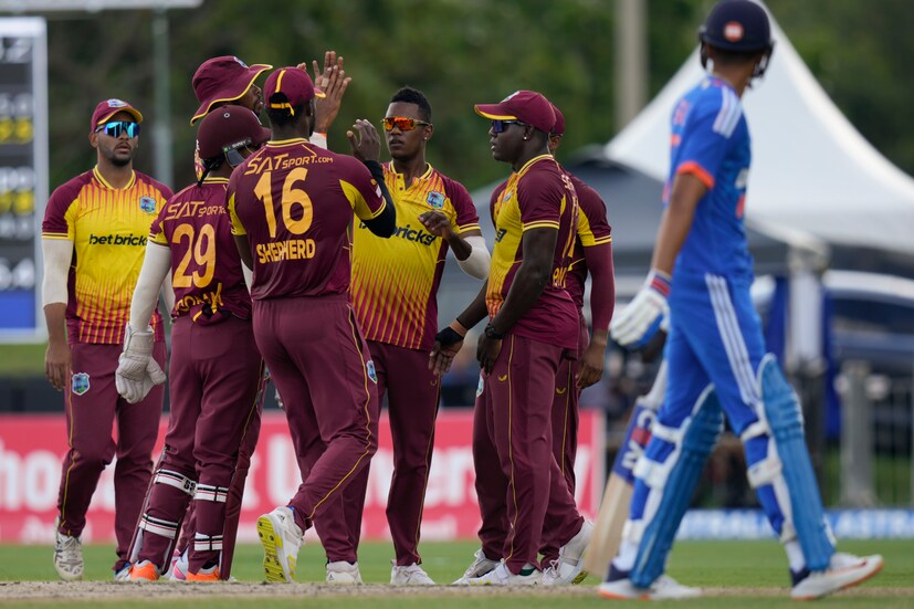 Akeal Hosein put the Windies in the driving seat but Suryakumar Yadav and Tilak Varma put up some resistance stitching together a crucial partnership. (AP Photo) 