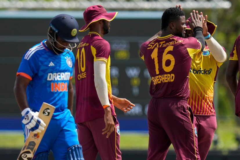 Sanju Samson was promoted to number five but the wicketkeeper batter only managed to score 13 runs as India were reduced to 87/4. (AP Photo)