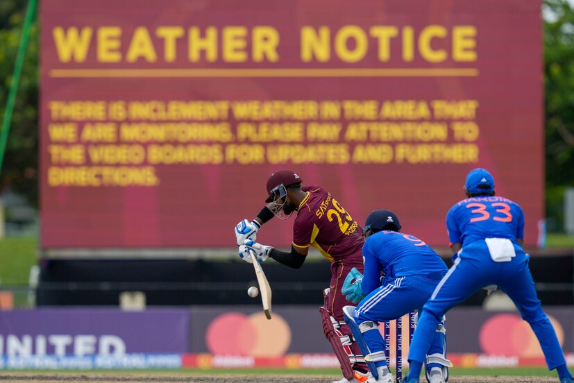 When West Indies were 117/1, there was lightening strike at the venue which is why play for delayed for a lengthy period as precaution to keep the players and the fans safe. (AP Photo). 